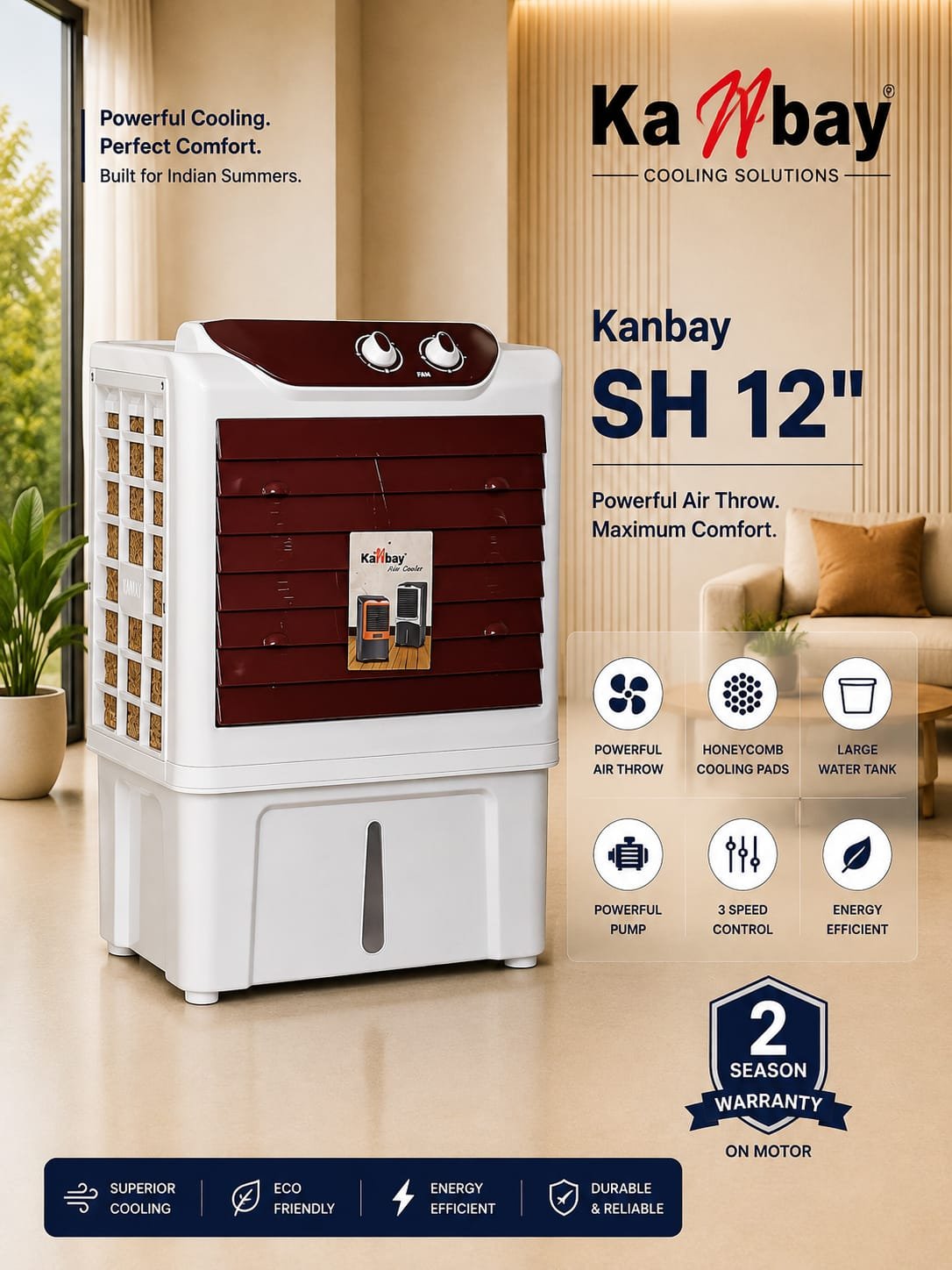 Kanbay SH 12″ Personal Air Cooler with Honeycomb Cooling Pads & Powerful Air Throw