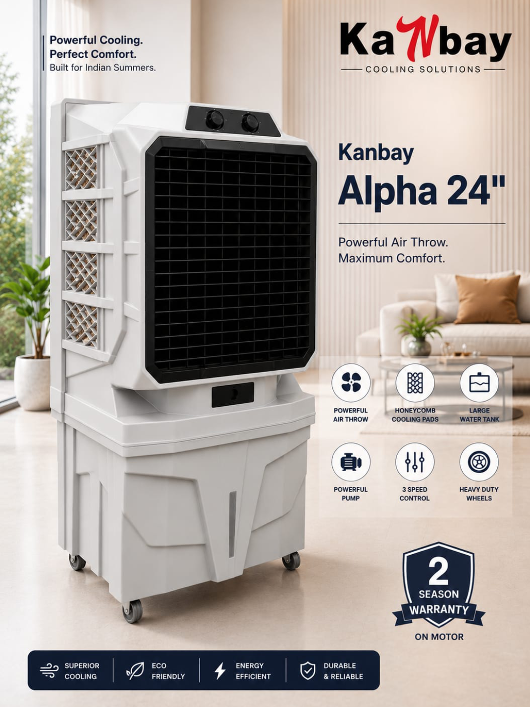 Kanbay Alpha 24″ Commercial Air Cooler with Honeycomb Pads & Heavy Duty Wheels