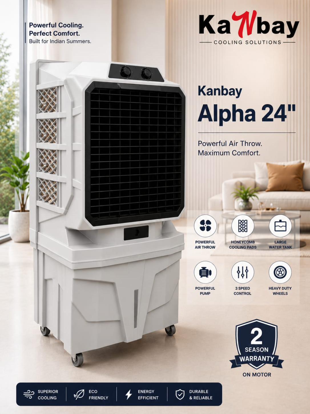 Kanbay Alpha 24" Commercial Desert Air Cooler with Honeycomb Pads & Heavy Duty Wheels