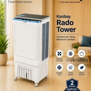 Kanbay Rado Tower Air Cooler with Honeycomb Cooling Pads & Castor Wheels