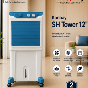 Kanbay SH Tower 12" Personal Tower Air Cooler with Honeycomb Pads & Trolley Wheels