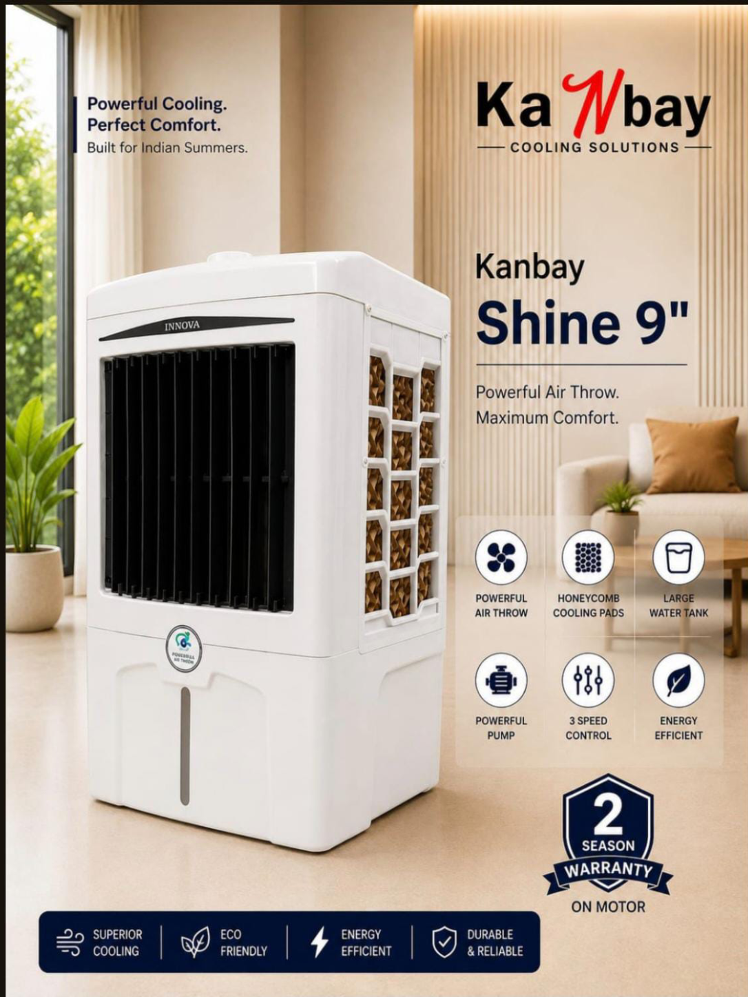 Kanbay Shine 9″ Personal Air Cooler with Honeycomb Cooling Pads & Powerful Air Throw